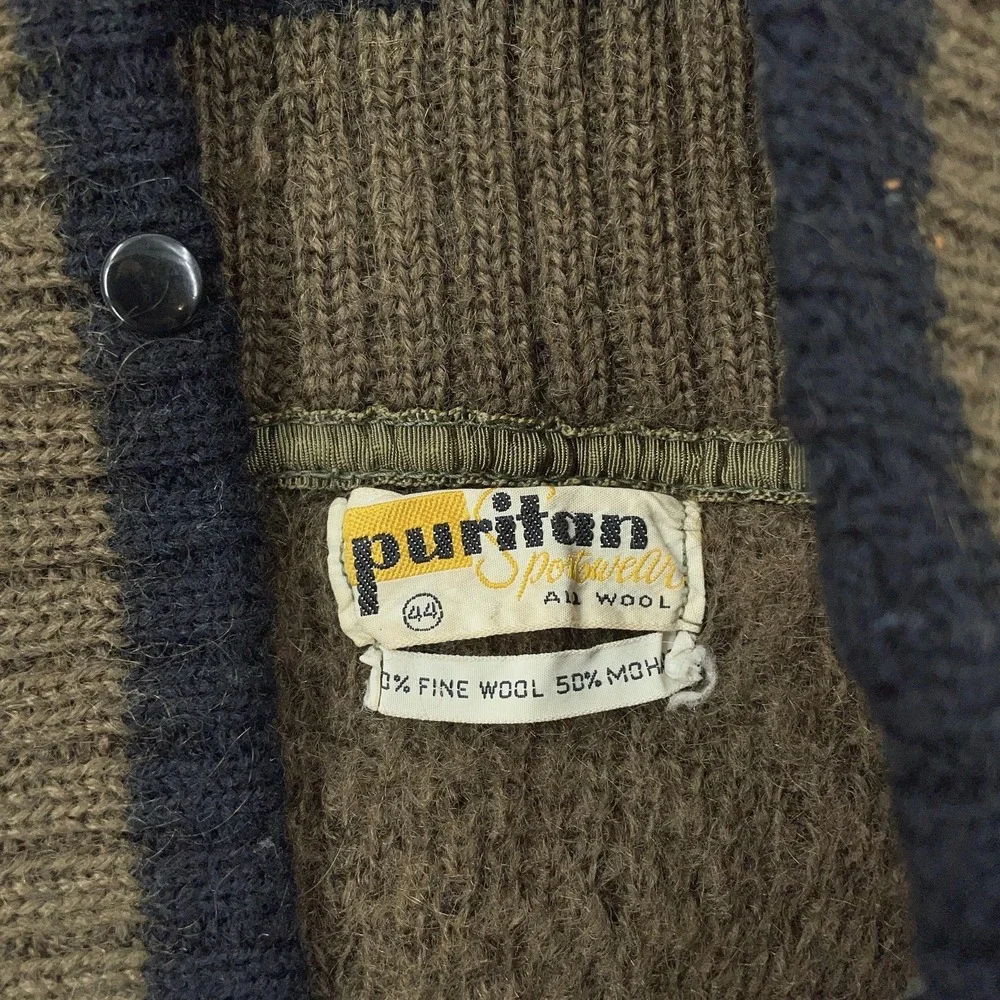 Vintage Puritan Sportswear Mohair Wool Blend Sweater Mens XS‎ Brown Shawl Collar